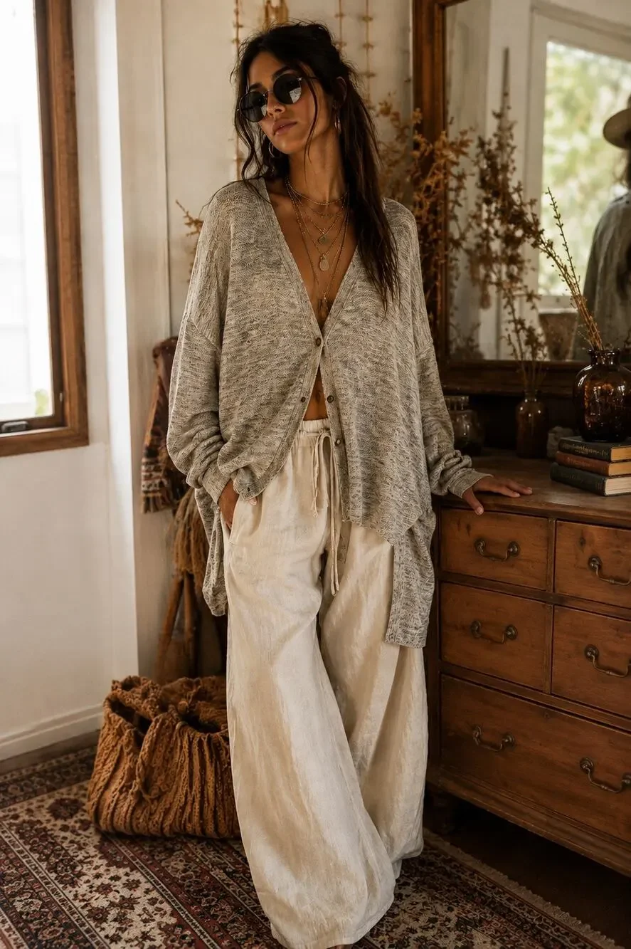 Free People Boho Hippie Oversized TGIF Marled High Low Cardigan Sweater Size XS
